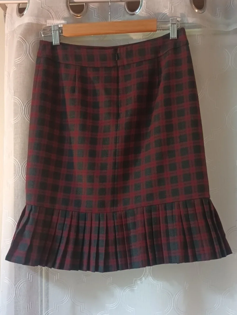 Brooks Brothers Red and Black Plaid A-Line Skirt with Pleated Hem